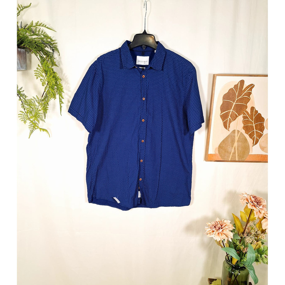 Paper Denim & Cloth Men's Blue Hexagon Design Button-Up Shirt